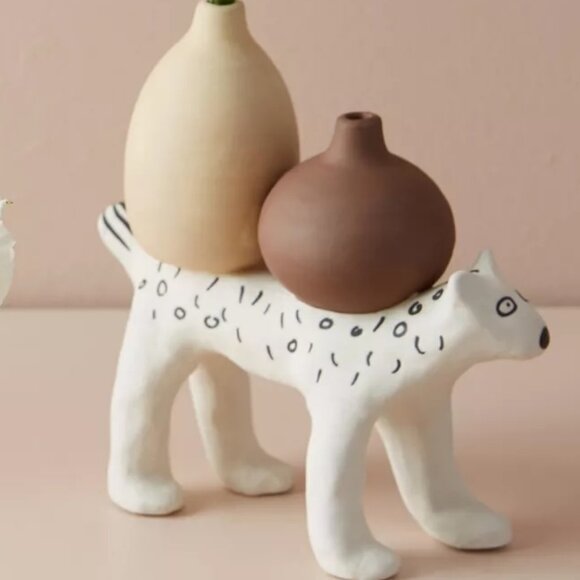 Anthropologie Sahrawi Ceramic Animal Dog Cheetah ? Sculpture Vase - Picture 2 of 16